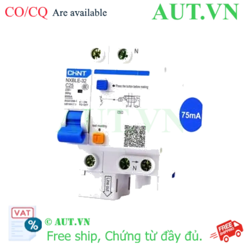 Ảnh của Át chống dòng rò CHINT NXBLE-32 1P+N C25 75mA 6kA 