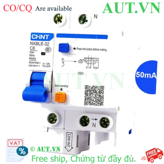 Ảnh của Át chống dòng rò CHINT NXBLE-32 1P+N C6 50mA 6kA 