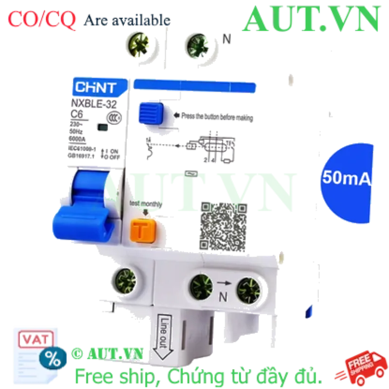 Ảnh của Át chống dòng rò CHINT NXBLE-32 1P+N C6 50mA 6kA 