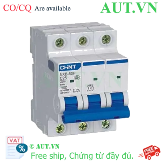 Ảnh của Áp tô mát cài loại nhỏ CHINT NXB-63H 3P C25 10kA 