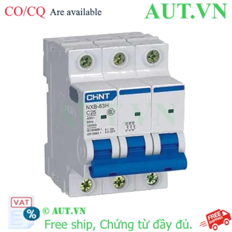 Ảnh của Áp tô mát cài loại nhỏ CHINT NXB-63H 3P C25 10kA 
