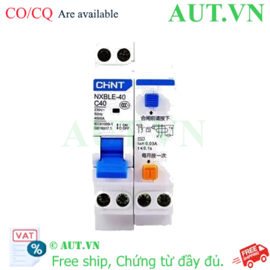Ảnh của Áp tô mát chống giật (RCBO) CHINT NXBLE-40 1P+N C40 30mA 4.5kA 