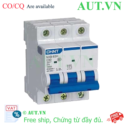 Ảnh của Áp tô mát cài loại nhỏ CHINT NXB-63H 3P C50 10kA 