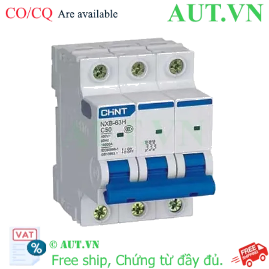 Ảnh của Áp tô mát cài loại nhỏ CHINT NXB-63H 3P C50 10kA 