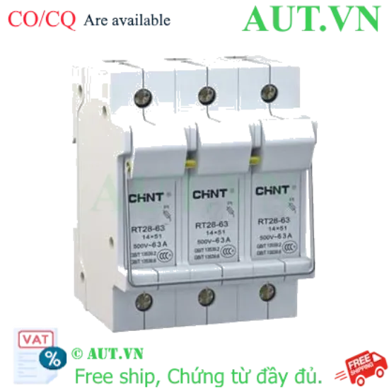 Ảnh của Đế Cầu Chì Hình Trụ CHINT RT28-63 3P | 63A - 500VAC | Lắp Thanh Ray DIN