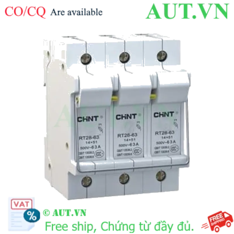 Ảnh của Đế Cầu Chì Hình Trụ CHINT RT28-63 3P - 63A, 500VAC, Lắp Thanh Ray DIN