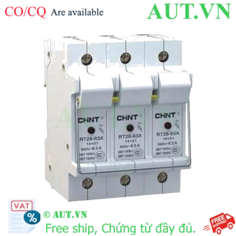 Ảnh của Đế Cầu Chì CHINT BASE RT28-63X 3P - 63A, Có Đèn LED Báo Lỗi, Lắp Thanh Ray DIN
