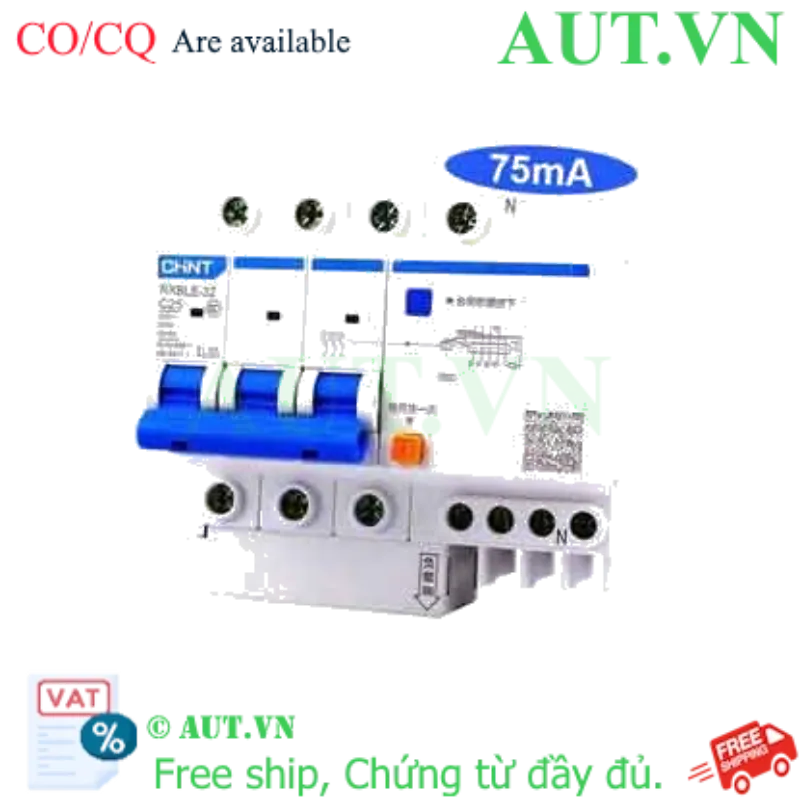 Ảnh của Át chống dòng rò CHINT NXBLE-32 3P+N C25 75mA 6kA 