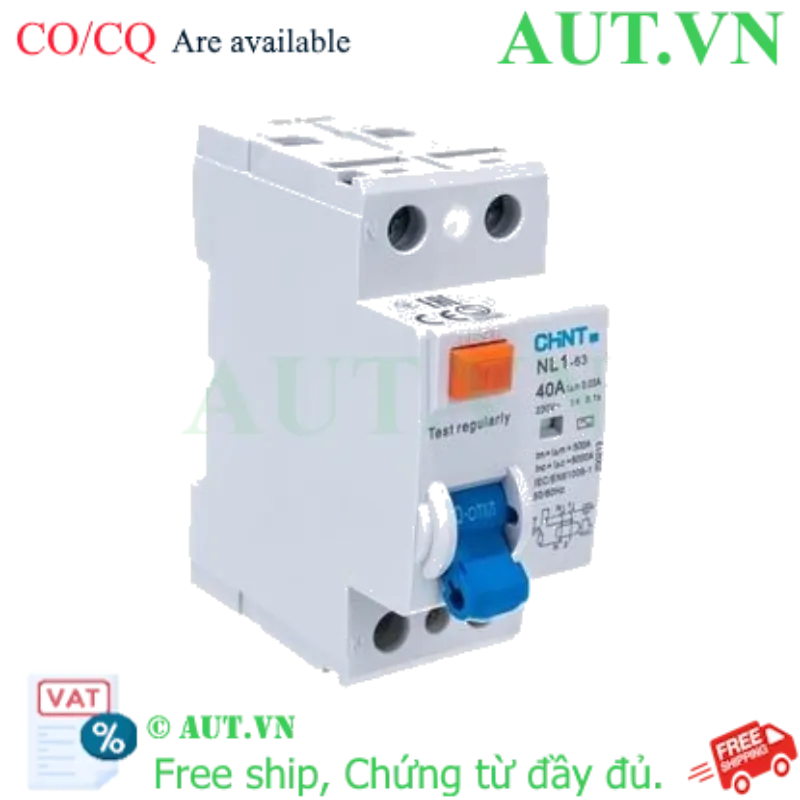 Ảnh của Aptomat chống giật CHINT NL1-63 2P 40A 30mA AC 6kA 