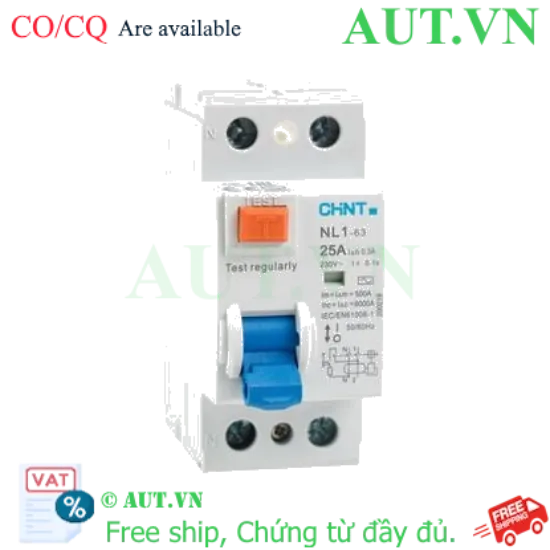 Ảnh của Aptomat chống giật CHINT NL1-63 2P 25A 300mA AC 6kA 