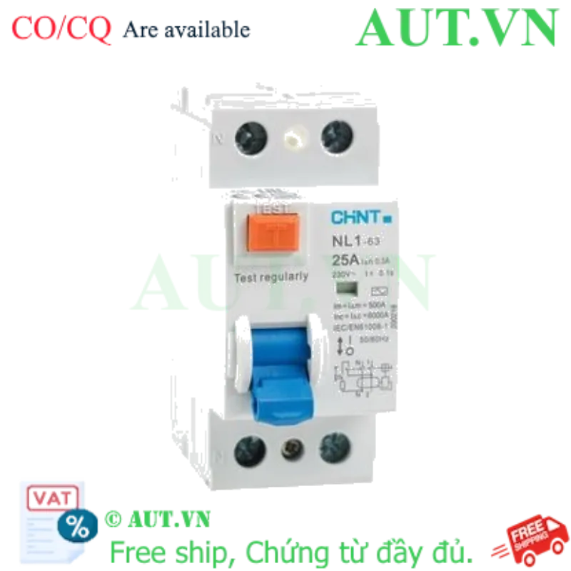 Ảnh của Aptomat chống giật CHINT NL1-63 2P 25A 300mA AC 6kA 