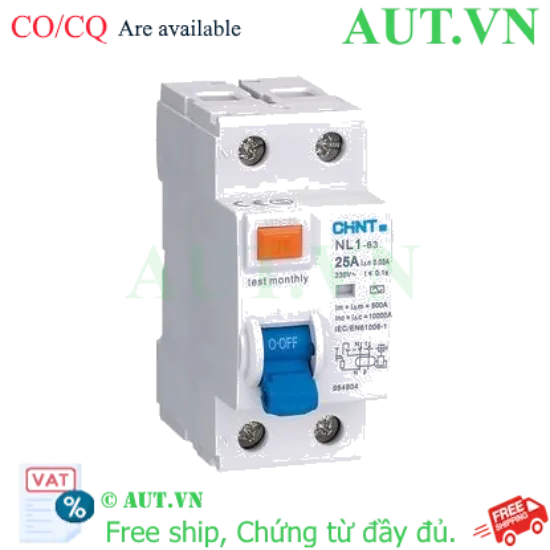 Ảnh của Aptomat chống giật CHINT NL1-63 2P 25A 30mA AC 6kA 