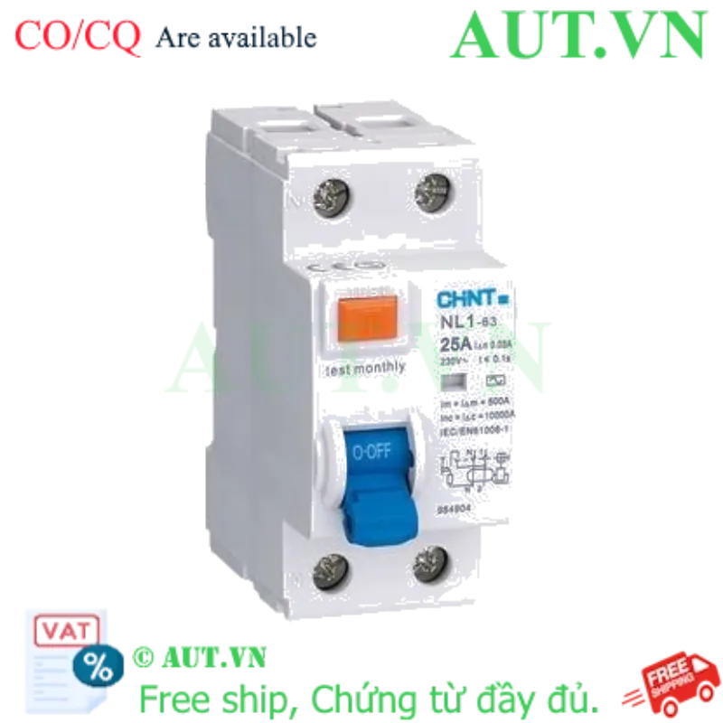 Ảnh của Aptomat chống giật CHINT NL1-63 2P 25A 30mA AC 6kA 