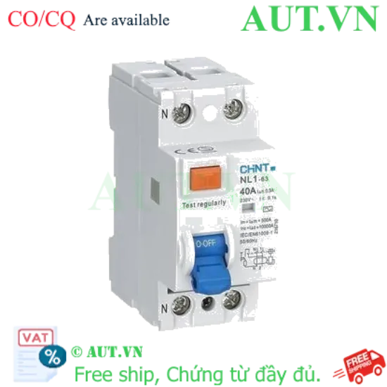 Ảnh của Aptomat chống giật CHINT NL1-63 2P 40A 300mA AC 6kA 