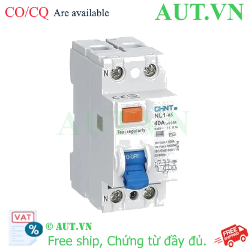 Ảnh của Aptomat chống giật CHINT NL1-63 2P 40A 300mA AC 6kA 