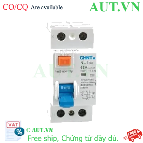 Ảnh của Aptomat chống giật CHINT NL1-63 2P 63A 100mA AC 6kA 