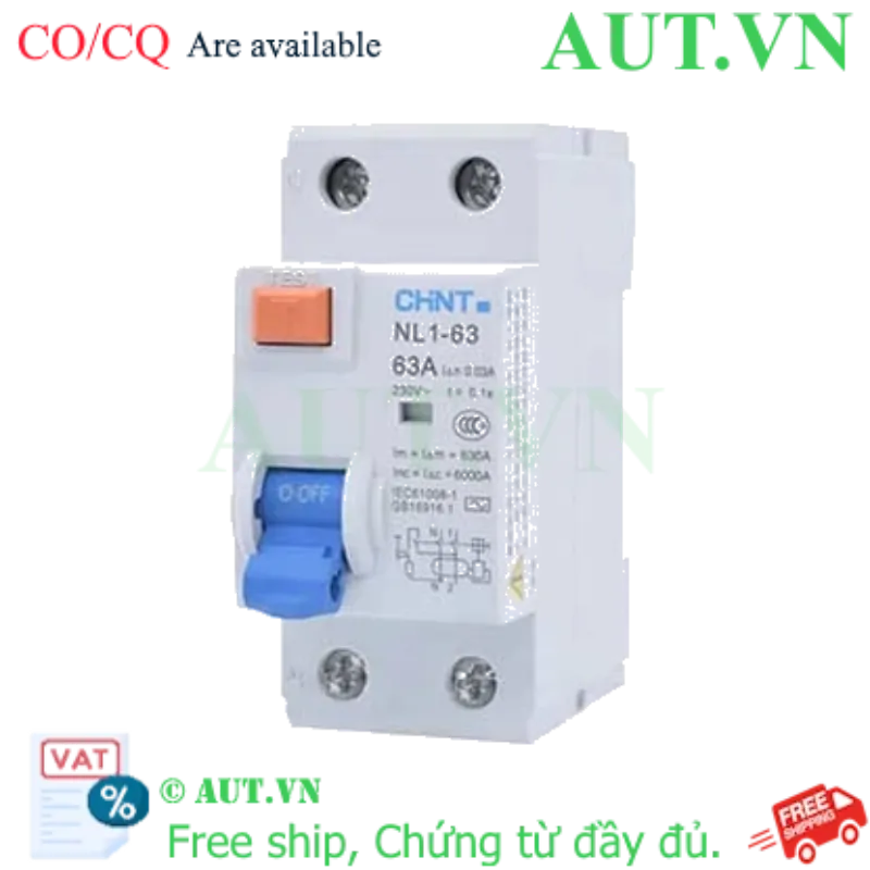 Ảnh của Aptomat chống giật CHINT NL1-63 2P 63A 300mA AC 6kA 