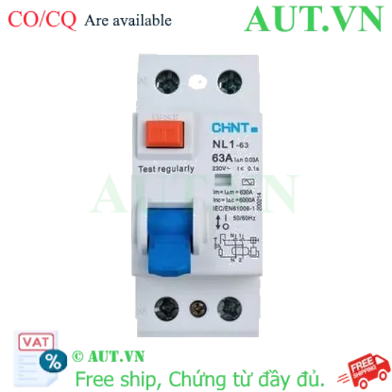 Ảnh của Aptomat chống giật CHINT NL1-63 2P 63A 30mA AC 6kA 