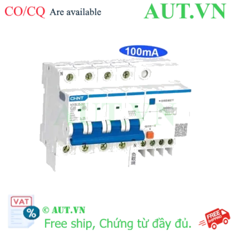 Ảnh của Át chống dòng rò CHINT NXBLE-32 4P C20 100mA 6kA 