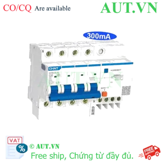 Ảnh của Át chống dòng rò CHINT NXBLE-32 4P C20 300mA 6kA 