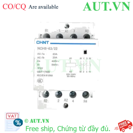 Ảnh của Khởi Động Từ CHINT NCH8-63/22 | 63A 4P, Cuộn Hút 220V, 2NO+2NC
