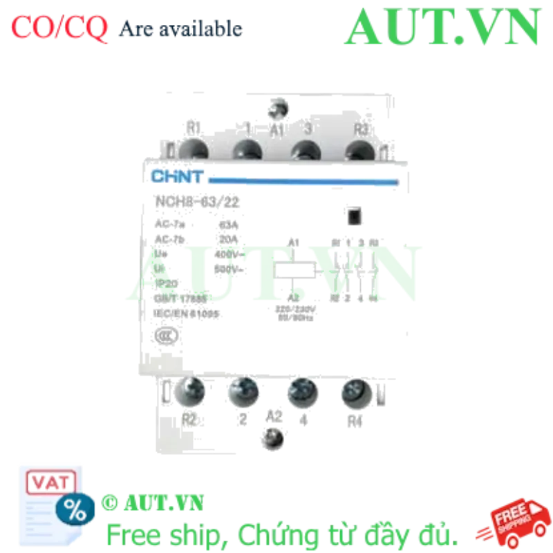 Ảnh của Khởi Động Từ CHINT NCH8-63/22 63A 4P - Cuộn Hút 220V, 2NO+2NC NCH8-63/22 220/230V