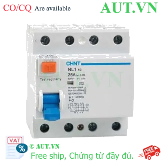 Ảnh của Cầu dao chống rò NL1-63 4P 25A 30mA AC 6kA CHINT