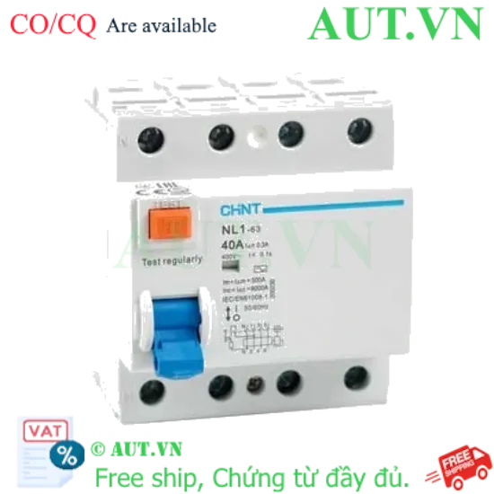 Ảnh của Aptomat chống giật CHINT NL1-63 4P 40A 300mA AC 6kA 
