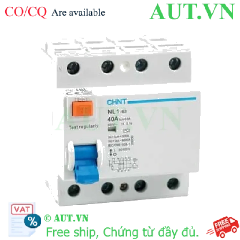 Ảnh của Aptomat chống giật CHINT NL1-63 4P 40A 300mA AC 6kA 