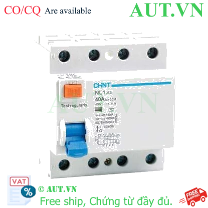 Ảnh của Aptomat chống giật CHINT NL1-63 4P 40A 30mA AC 6kA 