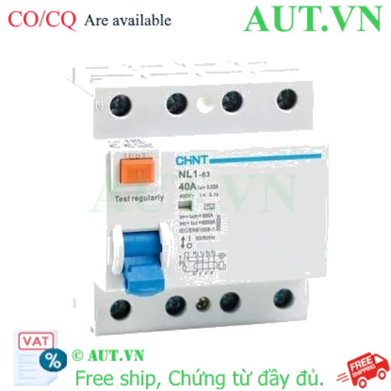 Ảnh của Aptomat chống giật CHINT NL1-63 4P 40A 30mA AC 6kA 