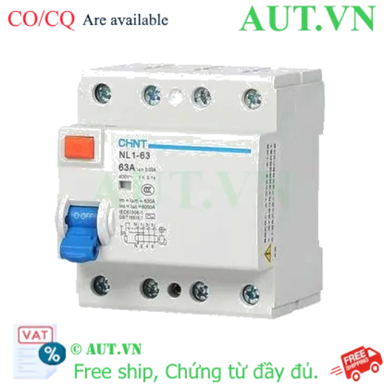 Ảnh của Aptomat chống giật CHINT NL1-63 4P 63A 30mA AC 6kA 