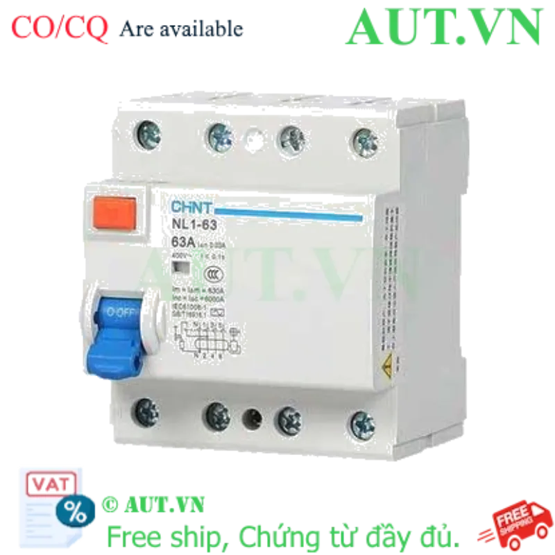 Ảnh của Aptomat chống giật CHINT NL1-63 4P 63A 30mA AC 6kA 
