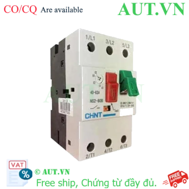 Ảnh của CB Bảo Vệ Động Cơ Chint NS2-80B (40A-63A) | 3 Pha, 50kA, Chống Mất Pha | AUT VN