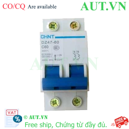 Ảnh của Áp tô mát 2 pha CHINT DZ47-60 C60-2P-4kA chính hãng