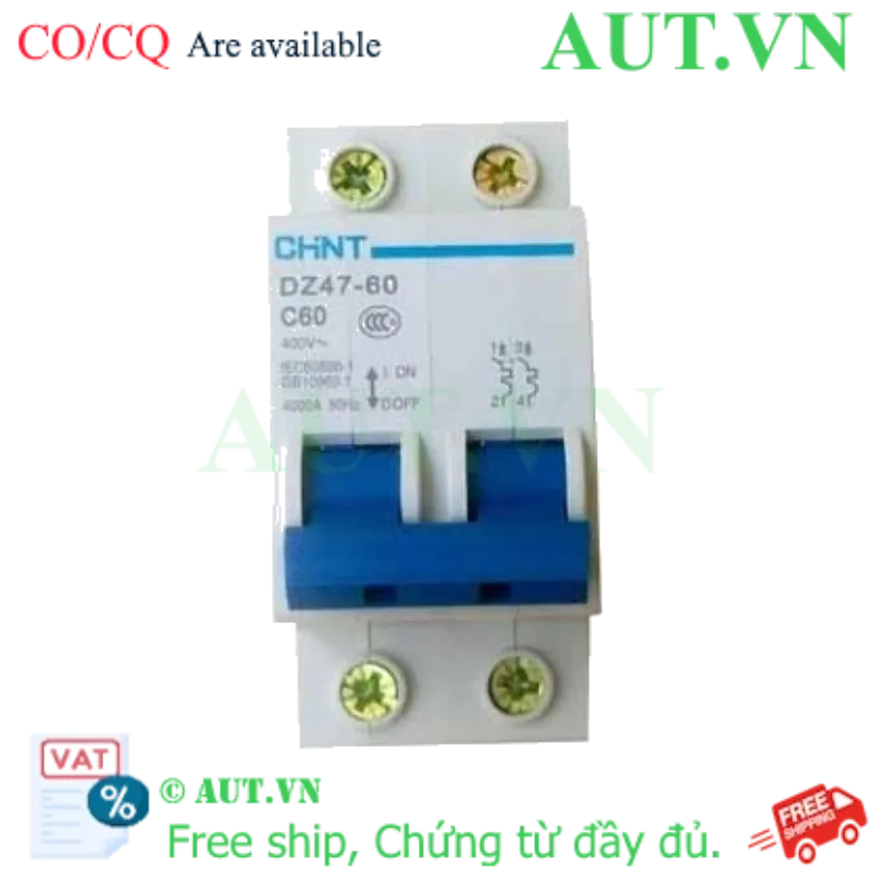 Ảnh của Áp tô mát 2 pha CHINT DZ47-60 C60-2P-4kA chính hãng
