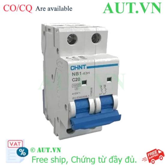 Ảnh của Áp tô mát CHINT NB1-63H 2P C20 10kA 