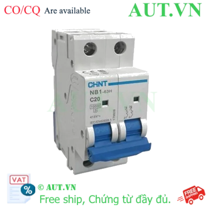 Ảnh của Áp tô mát CHINT NB1-63H 2P C20 10kA DB 
