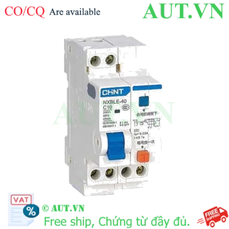 Ảnh của Áp tô mát chống giật (RCBO) CHINT NXBLE-40 1P+N C10 30mA 4.5kA 