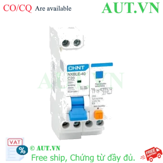 Ảnh của Áp tô mát chống giật (RCBO) CHINT NXBLE-40 1P+N C20 10mA 4.5kA 