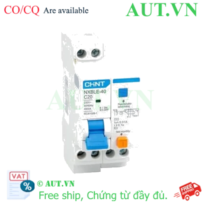 Ảnh của Áp tô mát chống giật (RCBO) CHINT NXBLE-40 1P+N C20 10mA 4.5kA 