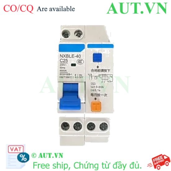 Ảnh của Áp tô mát chống giật (RCBO) CHINT NXBLE-40 1P+N C25 30mA 4.5kA 