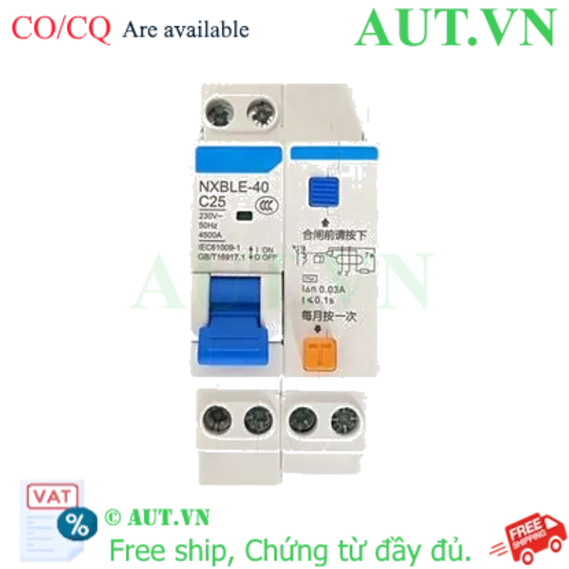 Ảnh của Áp tô mát chống giật (RCBO) CHINT NXBLE-40 1P+N C25 30mA 4.5kA 