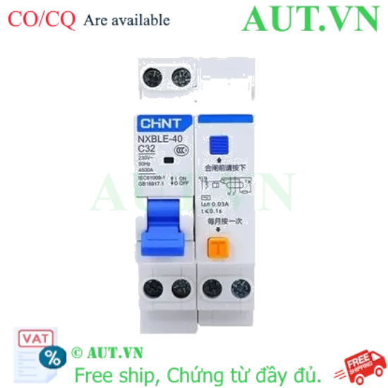 Ảnh của Áp tô mát chống giật (RCBO) CHINT NXBLE-40 1P+N C32 30mA 4.5kA 