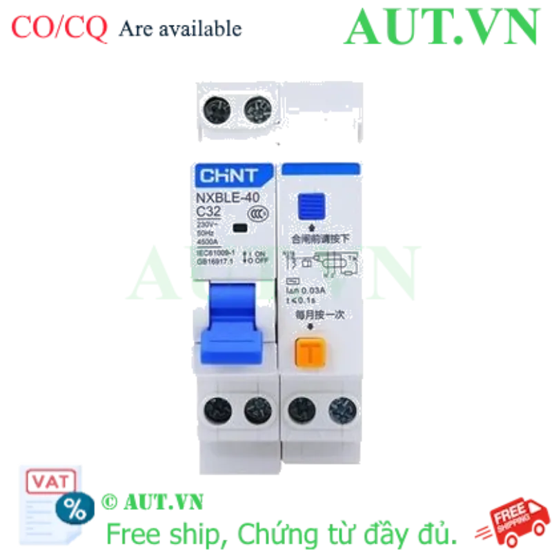 Ảnh của Áp tô mát chống giật (RCBO) CHINT NXBLE-40 1P+N C32 30mA 4.5kA 