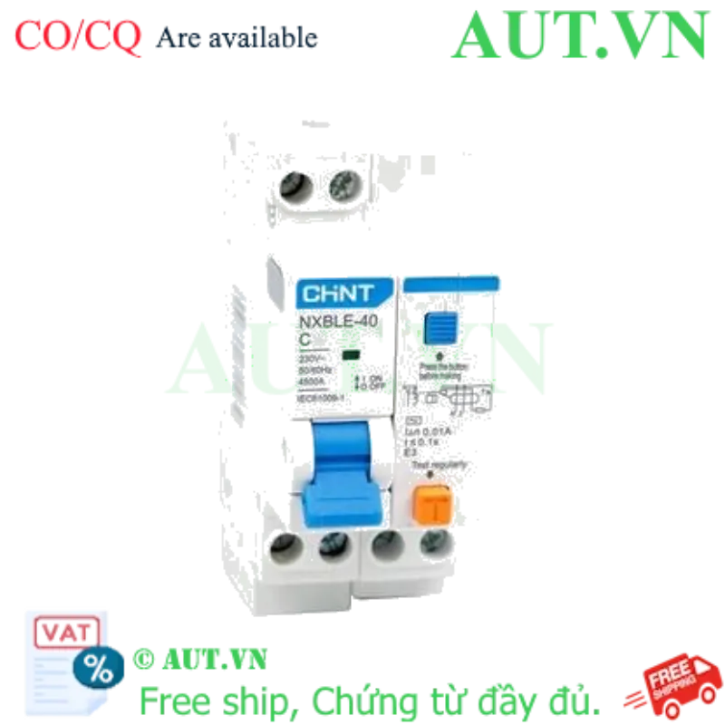 Ảnh của Áp tô mát chống giật (RCBO) CHINT NXBLE-40 1P+N C6 10mA 4.5kA 