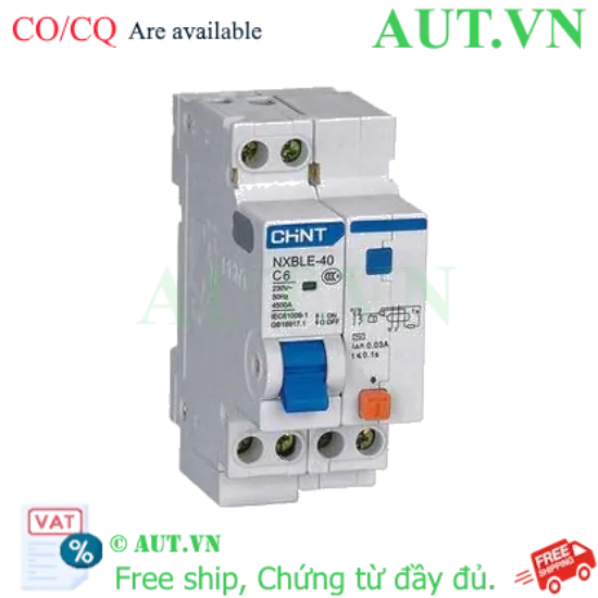 Ảnh của Áp tô mát chống giật (RCBO) CHINT NXBLE-40 1P+N C6 30mA 4.5kA 