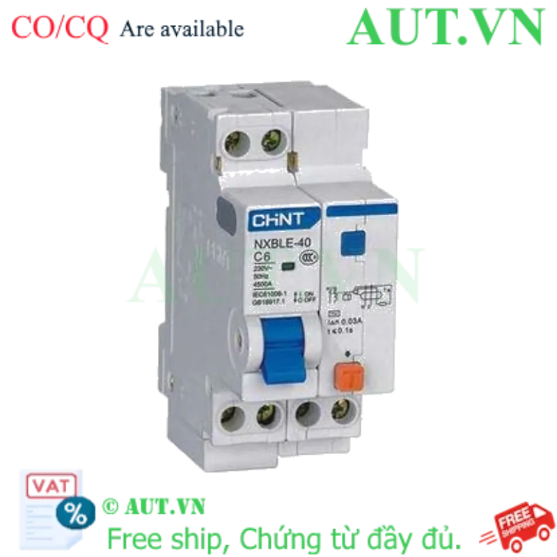 Ảnh của Áp tô mát chống giật (RCBO) CHINT NXBLE-40 1P+N C6 30mA 4.5kA 