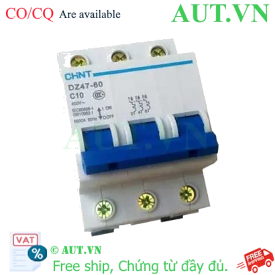 Ảnh của Aptomat cài (MCB) CHINT DZ47-60 C10-3P-3kA 