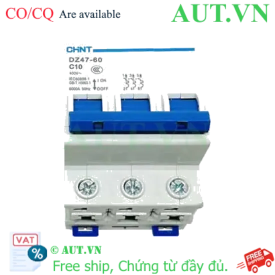 Ảnh của Aptomat cài (MCB) CHINT DZ47-60 C10-3P-6kA 